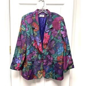 Alfred Dunner Blazer Vintage Floral Women’s Size 20W Purple Multicolor Lined USA
